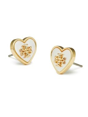 Tory Burch Kira Heart Stud Earrings Tory Gold/Pearl NWT